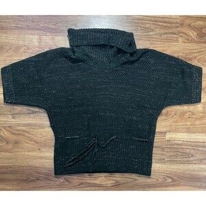 Reference Point Short Sleeve Cowl Neck Sweater Acrylic Womens XL Black Metallic